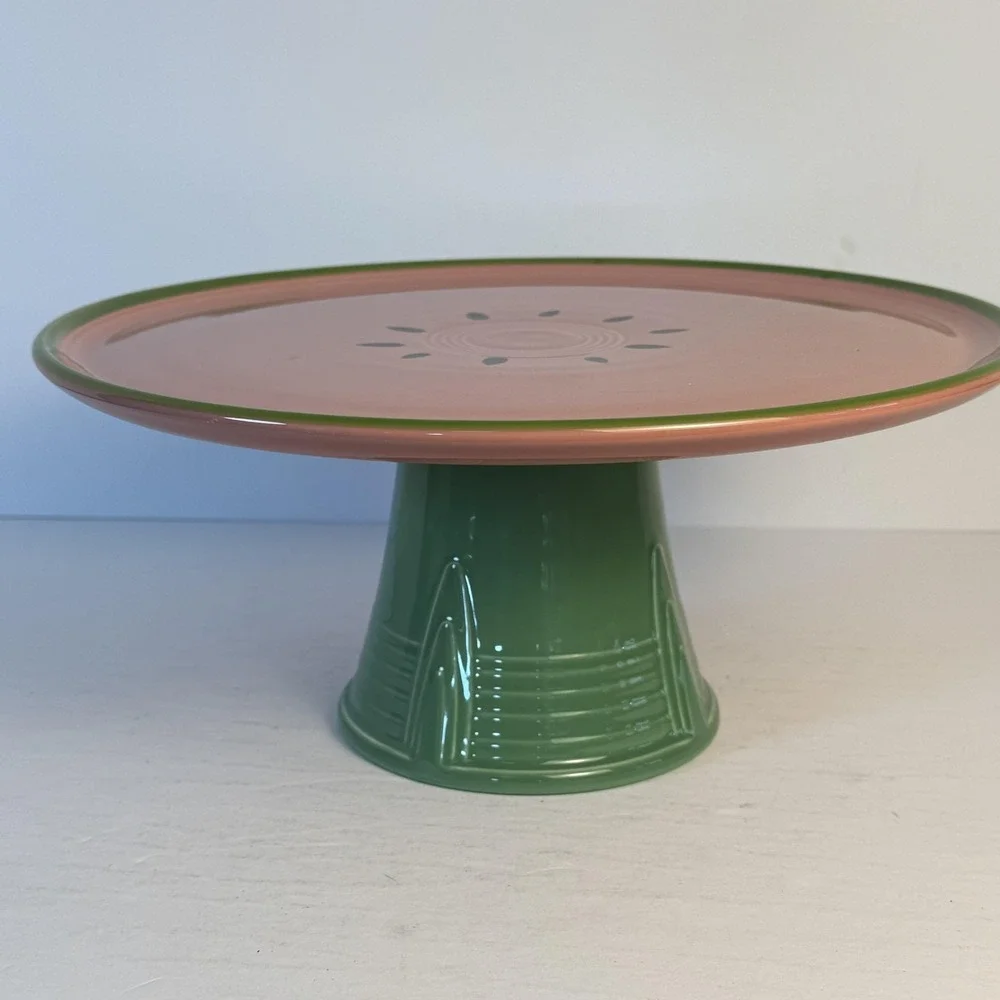 Fiesta Watermelon Pink & Green Ceramic Cake‎ Stand Pedestal Plate USA 2024